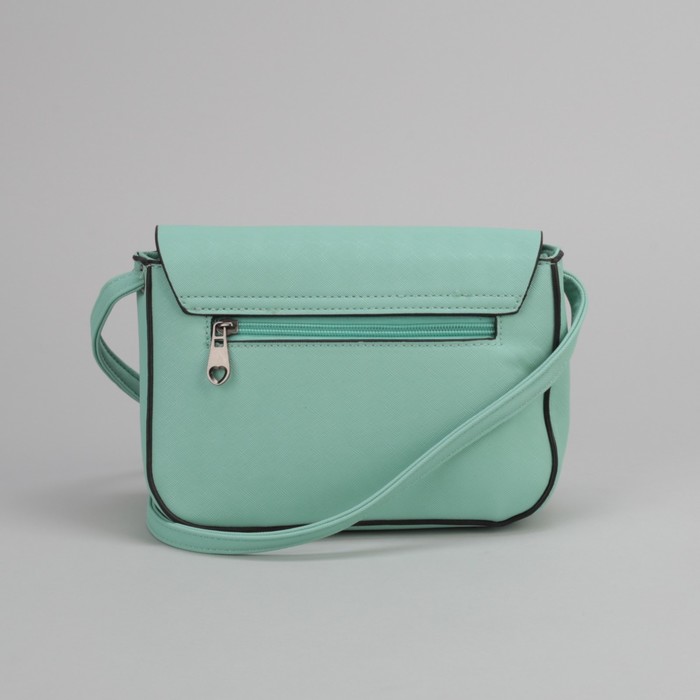 Сумка женская, отдел на молнии, наружный карман, длинный ремень, цвет мятный