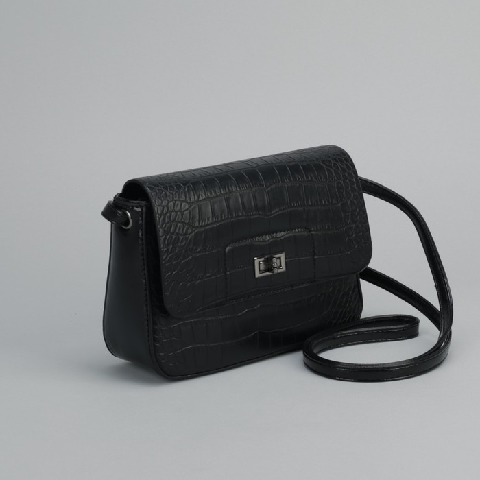 Сумка женская, отдел на молнии, наружный карман, длинный ремень, цвет чёрный