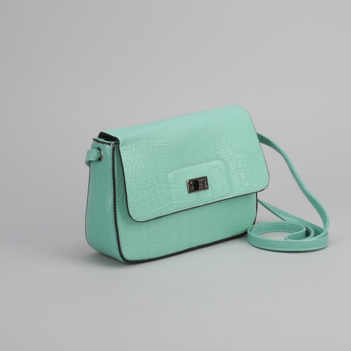 Сумка женская, отдел на молнии, наружный карман, длинный ремень, цвет мятный