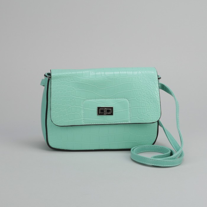 Сумка женская, отдел на молнии, наружный карман, длинный ремень, цвет мятный