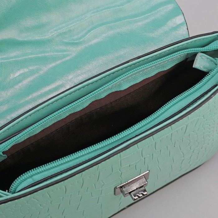 Сумка женская, отдел на молнии, наружный карман, длинный ремень, цвет мятный