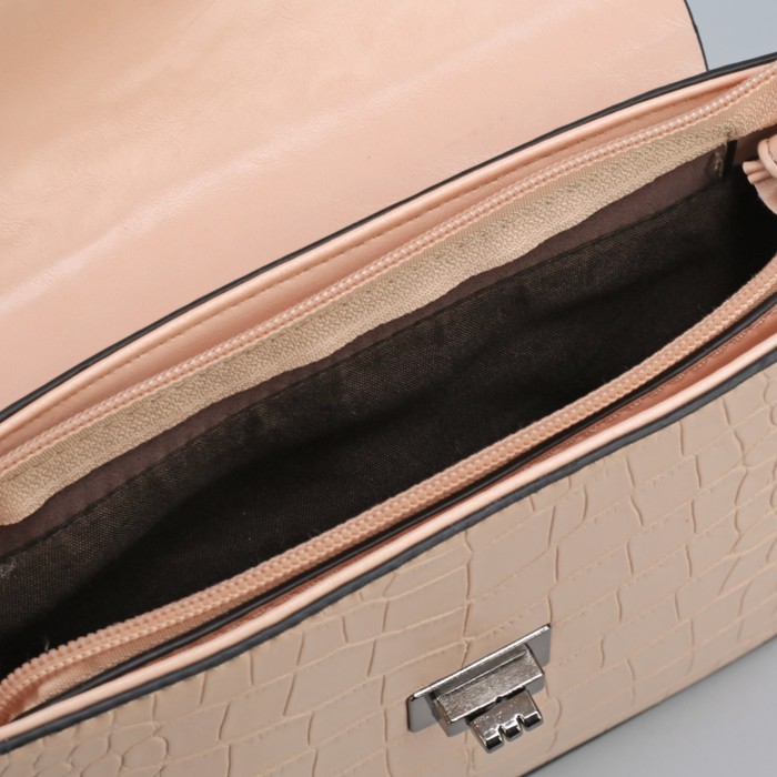 Сумка женская, отдел на молнии, наружный карман, длинный ремень, цвет бежевый