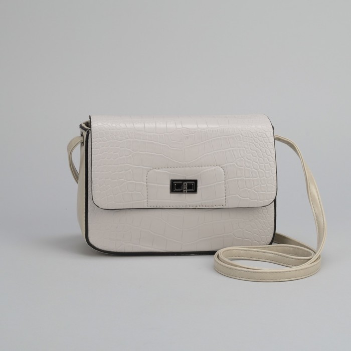 Сумка женская, отдел на молнии, наружный карман, длинный ремень, цвет молочный