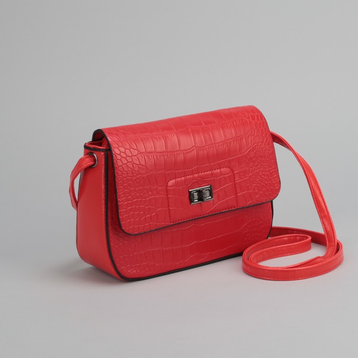 Сумка женская, отдел на молнии, наружный карман, длинный ремень, цвет красный