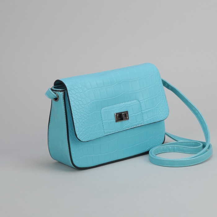 Сумка женская, отдел на молнии, наружный карман, длинный ремень, цвет голубой