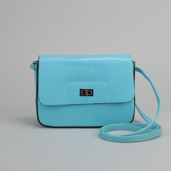 Сумка женская, отдел на молнии, наружный карман, длинный ремень, цвет голубой