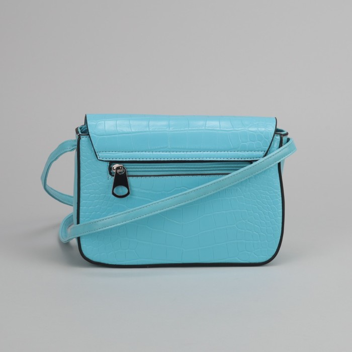 Сумка женская, отдел на молнии, наружный карман, длинный ремень, цвет голубой