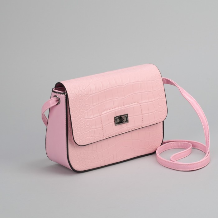 Сумка женская, отдел на молнии, наружный карман, длинный ремень, цвет розовый