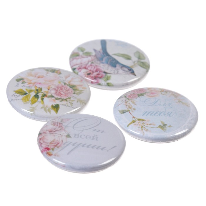 Набор фишек для скрапбукинга (4 шт) "Пионовый сад" d=2,5 см