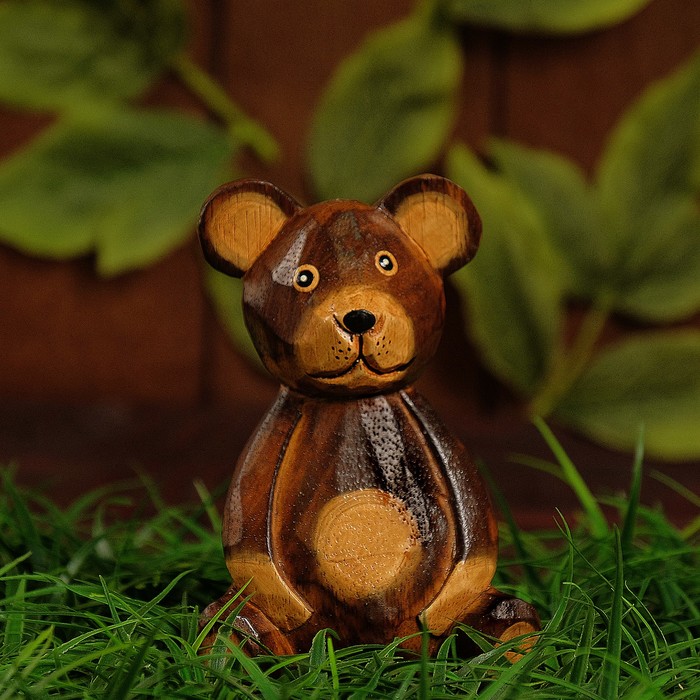 Интерьерный сувенир "Медведь" 13,5*10 см коричневый дерево МИКС
