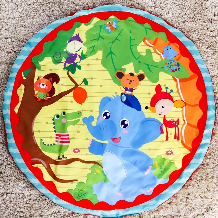 Развивающий коврик с игровой стойкой «Слонёнок и друзья», музыкальная игрушка