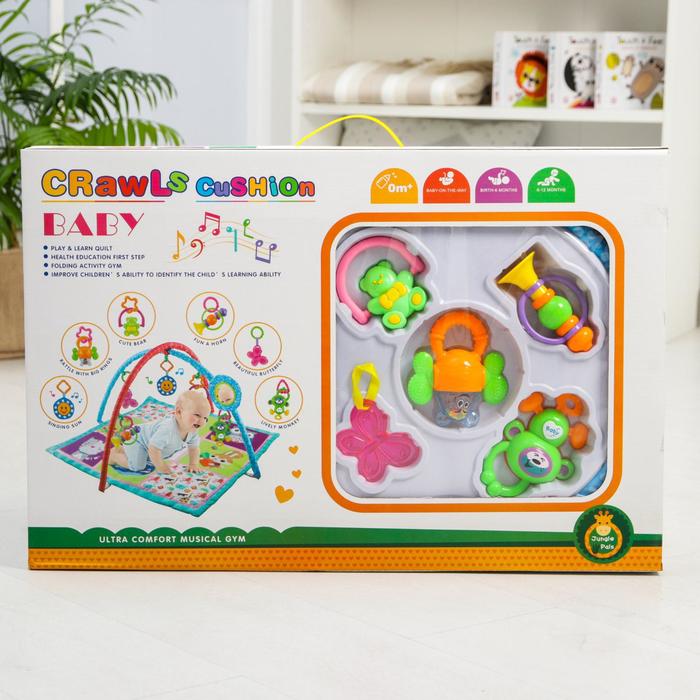 Развивающий коврик с дугами «Путешествие», 5 игрушек + безопасное зеркальце