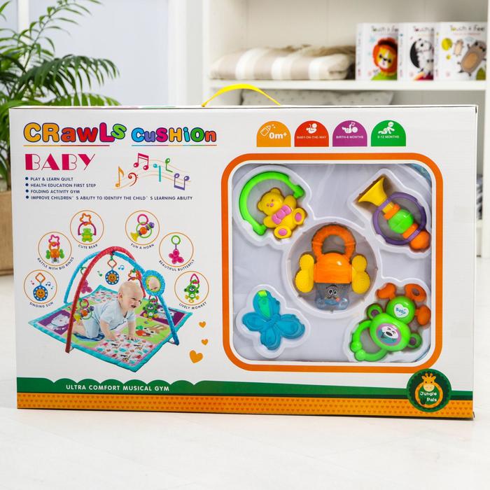 Развивающий коврик с дугами «Зоопарк», 5 игрушек + безопасное зеркальце