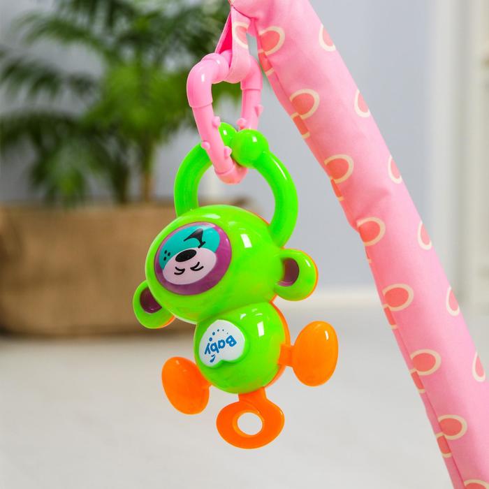 Развивающий коврик с дугами «Весёлые животные», 5 игрушек + безопасное зеркальце