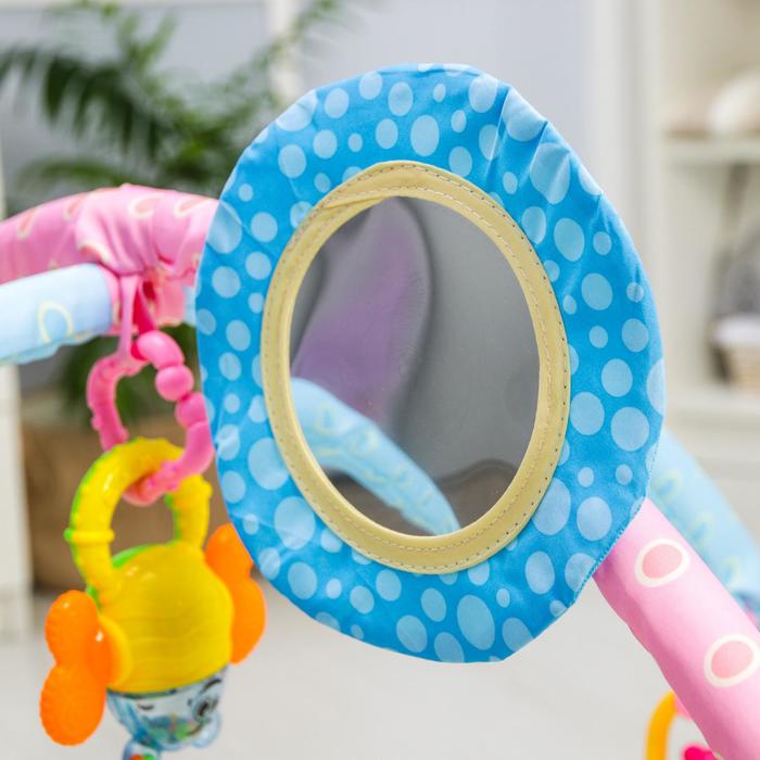 Развивающий коврик с дугами «Весёлые животные», 5 игрушек + безопасное зеркальце