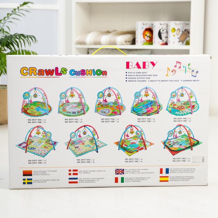 Развивающий коврик с дугами «Весёлые животные», 5 игрушек + безопасное зеркальце