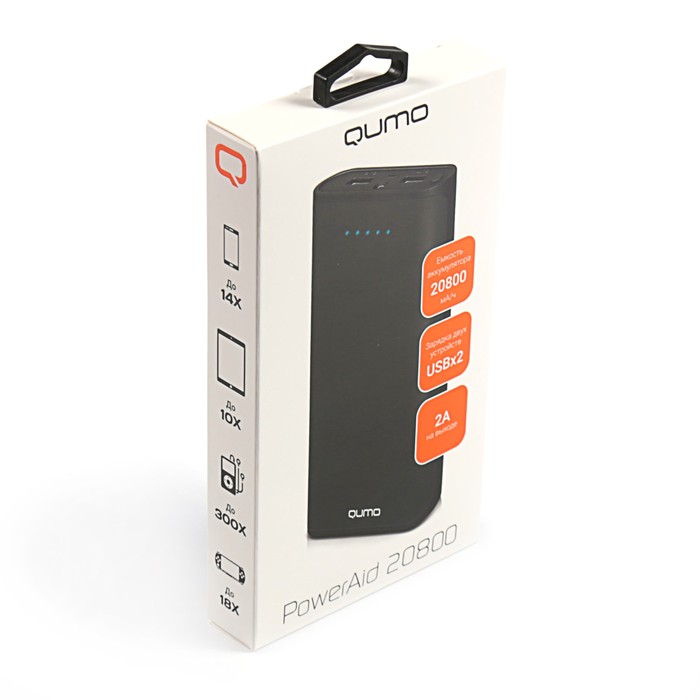 Аккумулятор внешний Qumo PowerAid, 20800 мАч, литий-ионный, 2 USB, черный