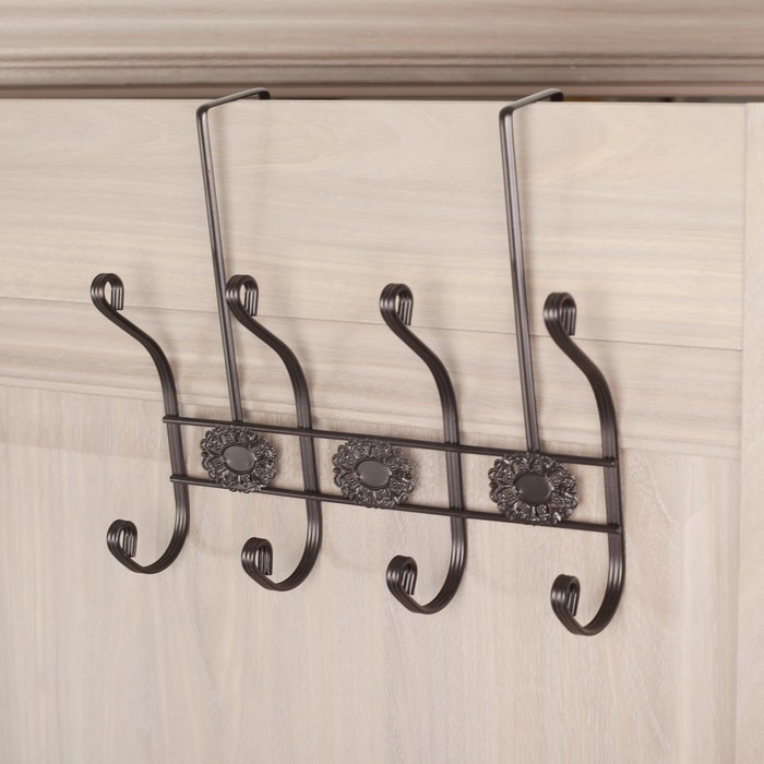 Вешалка надверная, 4 двойных крючка 27,5х11х25 см, коричневая 1695974