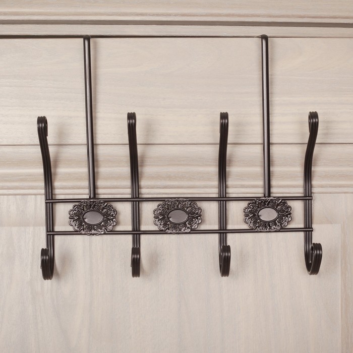 Вешалка надверная, 4 двойных крючка 27,5х11х25 см, коричневая 1695974