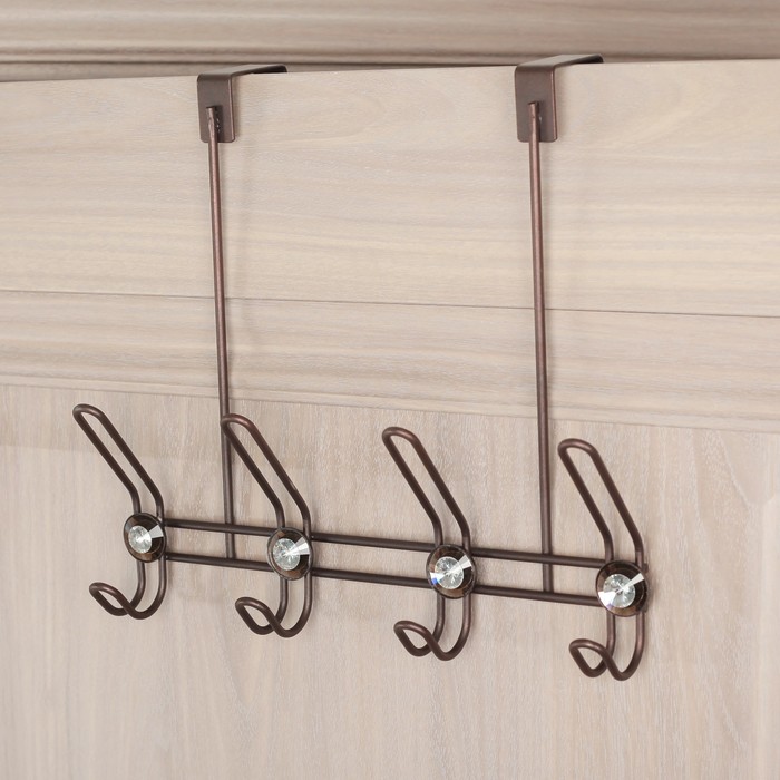 Вешалка надверная, 4 двойных крючка 29х7,5х27,5 см, "Кристалл", коричневая