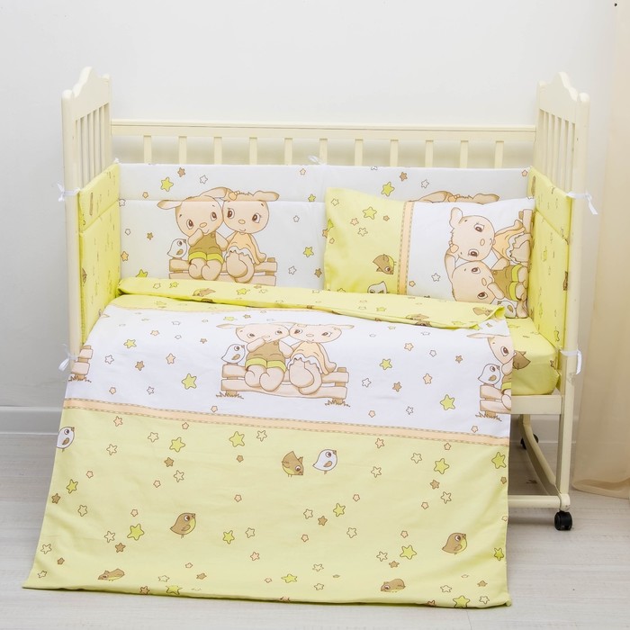 Детское постельное бельё "Друзья", 90х150 (на резинке), 110х140, 40х60, цвет зелёный, бязь хл100%