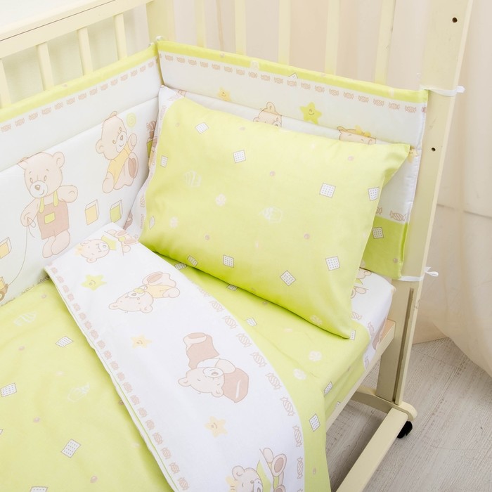 Детское постельное бельё "Мишка", 100х150, 110х140, 40х60, цвет зелёный, бязь хл100%