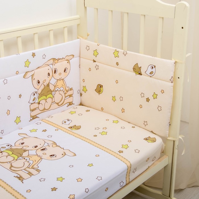 Комплект в кроватку 4 пр. "Друзья", цвет бежевый, бязь, хл100%