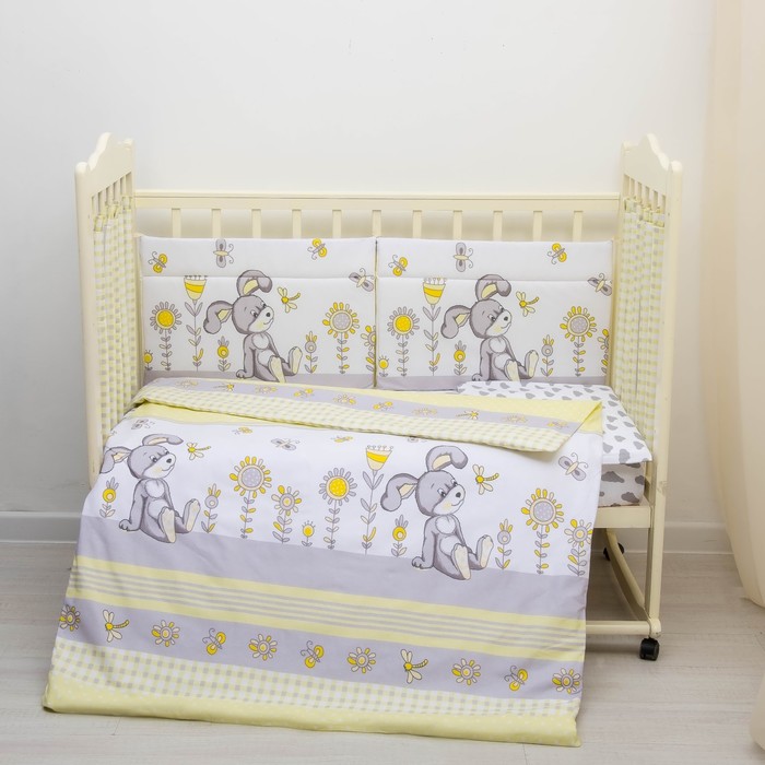 Комплект в кроватку 6 пр. "Лето", цвет жёлтый/серый, бязь, хл100%