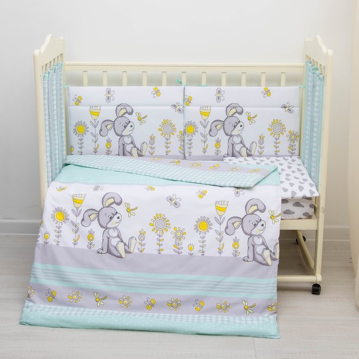 Комплект в кроватку 6 пр. "Лето", цвет зелёный/серый, бязь, хл100%