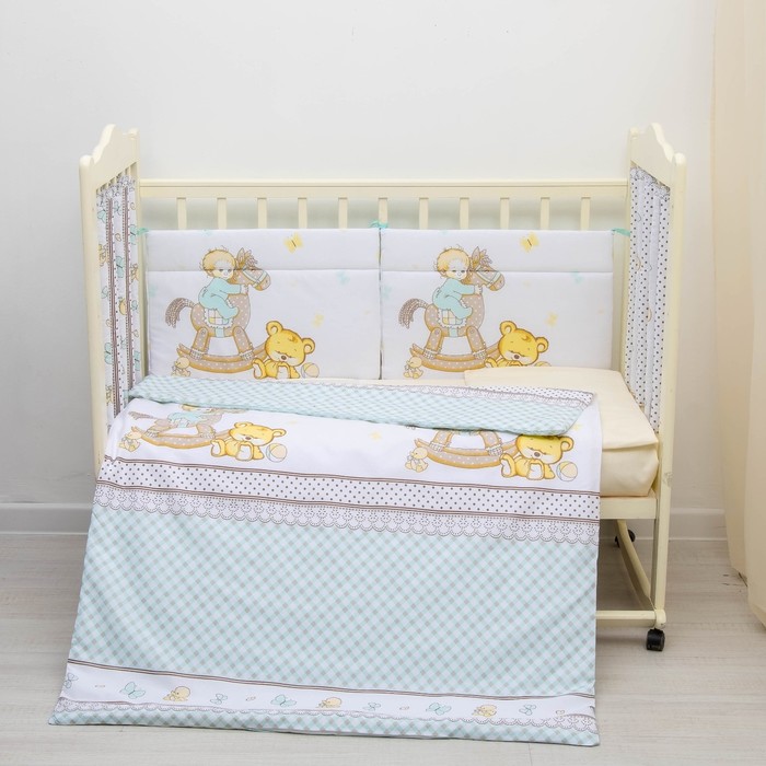 Комплект в кроватку 6 пр. "Моя лошадка", цвет бирюзовый, бязь, хл100%