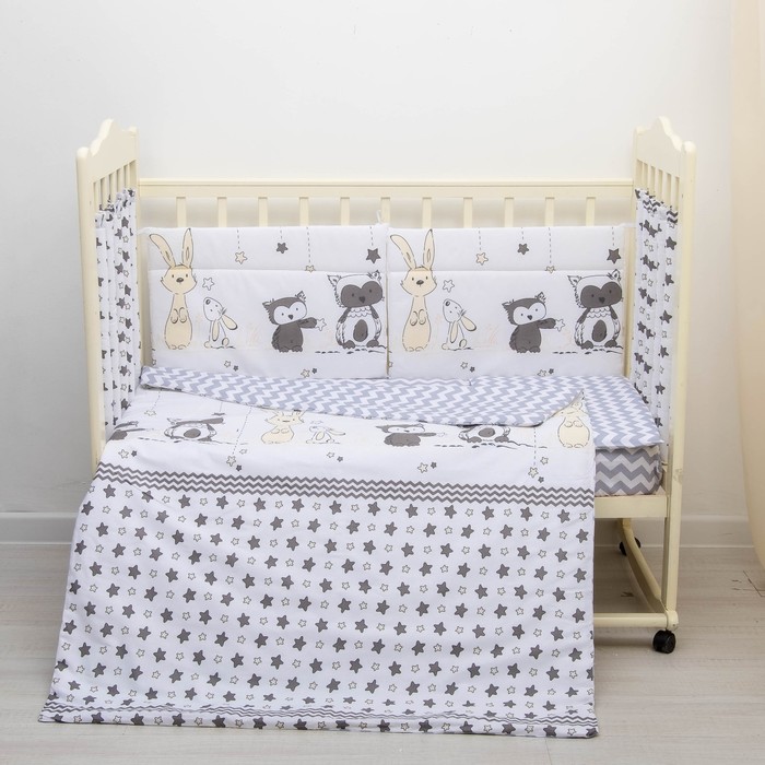 Комплект в кроватку 6 пр. "Лесные друзья", цвет серый, бязь, хл100%