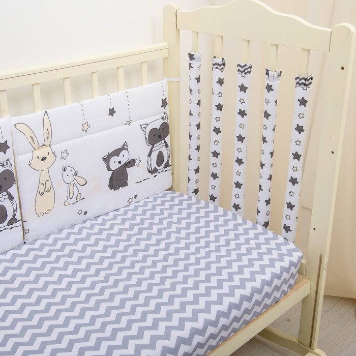 Комплект в кроватку 6 пр. "Лесные друзья", цвет серый, бязь, хл100%