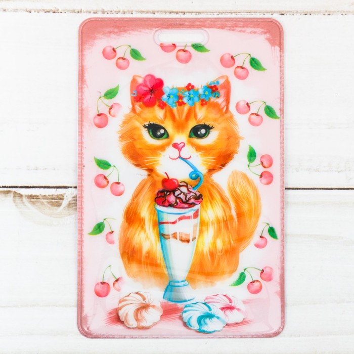 Чехол для бейджа и карточек "Кошечка", 6,5 х 10 см