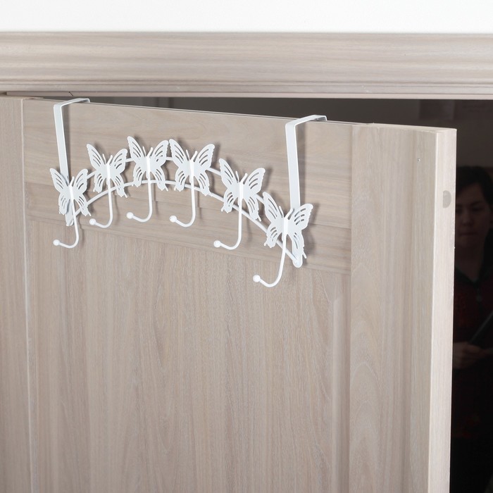 Вешалка надверная на 6 крючков 45,5х18,5х11 см "Бабочки", белая
