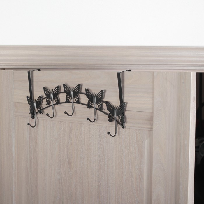 Вешалка надверная на 5 крючков 41х18,5х11 см "Бабочки",черная