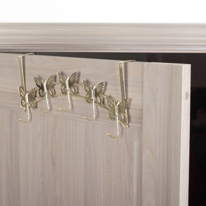 Вешалка надверная на 5 крючков 41,5х18,5х11 см "Бабочки", золото