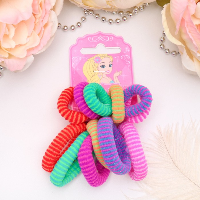 Резинка для волос "Махрушка" (набор 12 шт) полосатые, микс