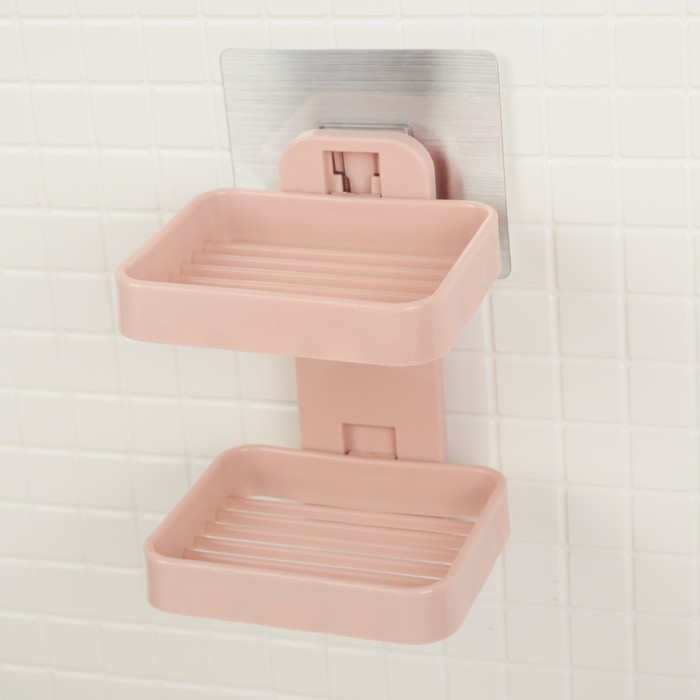 Мыльница на липучке 2х-ярусная, цвет МИКС