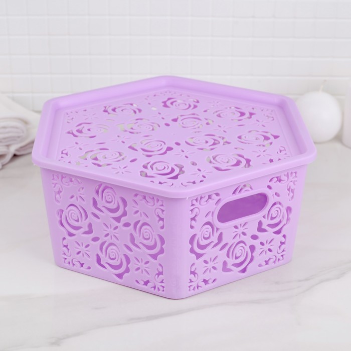 Контейнер для хранения с крышкой 26,5х23,5х10,5 см "Розы", цвет МИКС