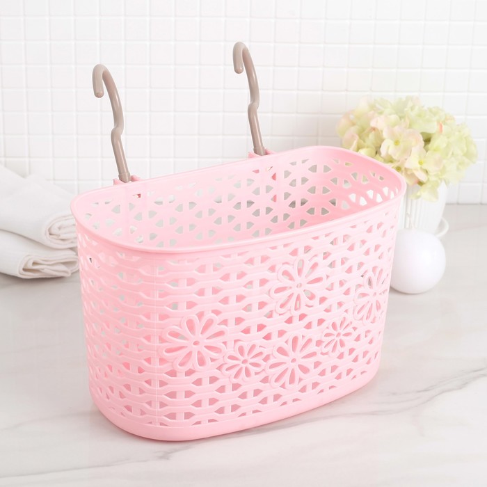 Корзина для хранения с крючками 25,5х13,5х24 см "Цветы", цвета МИКС