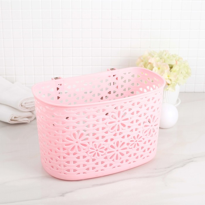 Корзина для хранения с крючками 25,5х13,5х24 см "Цветы", цвета МИКС