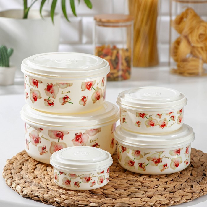 Набор ланч-боксов "Орхид", 5 шт: 17х8,5/15,5х7,5/14х6,5/11х5,5/10х5 см