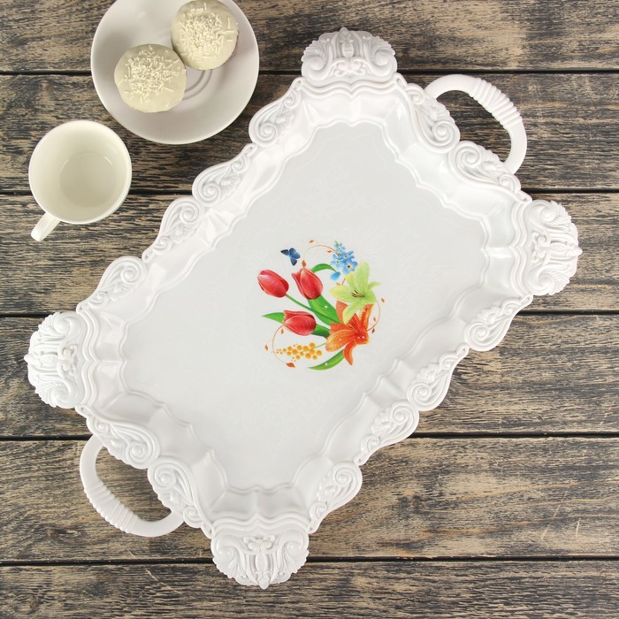 Поднос прямоугольный "Розарий" 49,5х31х3 см, цвета МИКС