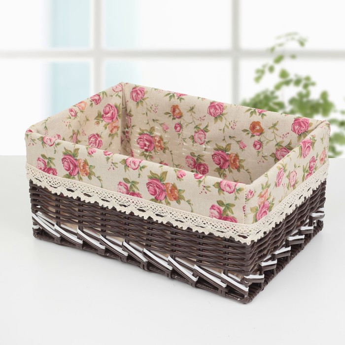 Корзина для хранения плетеная "Розы" 31,5х21,5х14,5 см, большая, цвет темно-коричневый