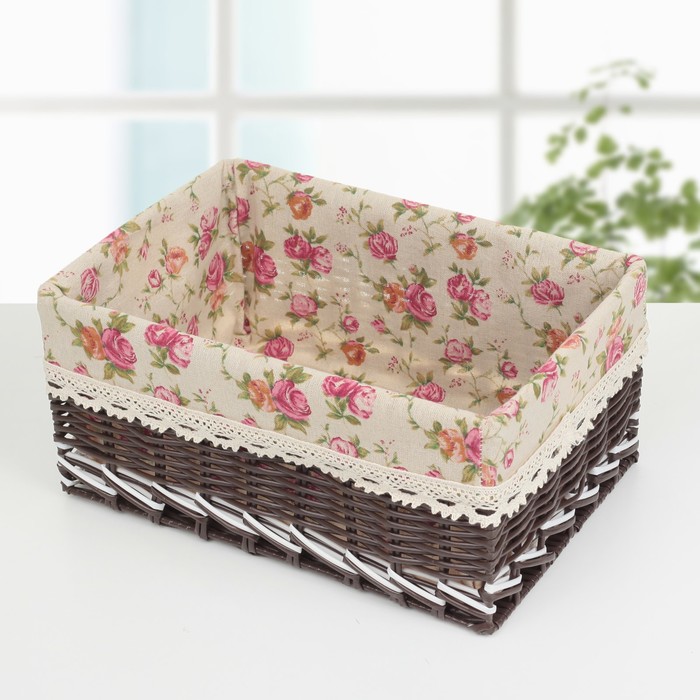 Корзина для хранения плетеная "Розы" 31,5х21,5х14,5 см, большая, цвет темно-коричневый