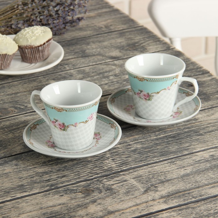 Набор чайный "Мари", 4 предмета: 2 кружки 10,8х7,5 см, 2 блюдца 12,5 см, цвет голубой