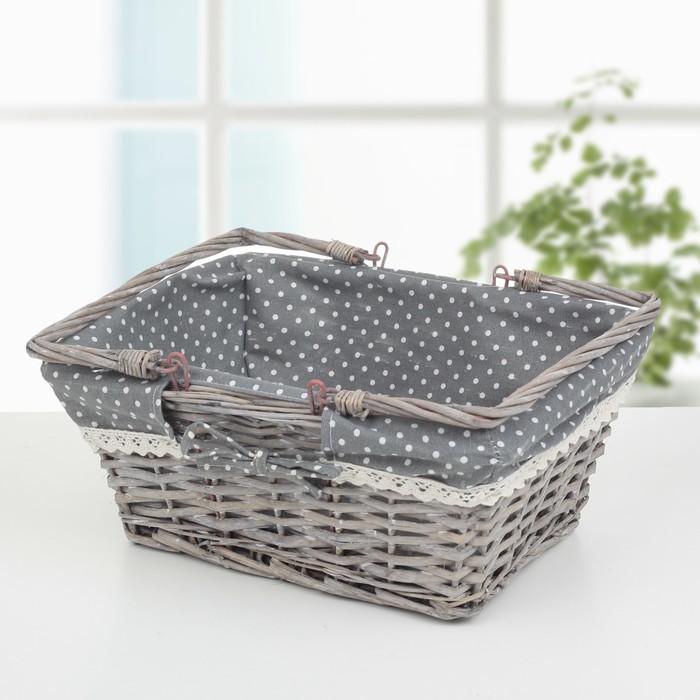 Корзина для хранения плетеная "Горошек" 35х26х16 см, цвет серый, малая