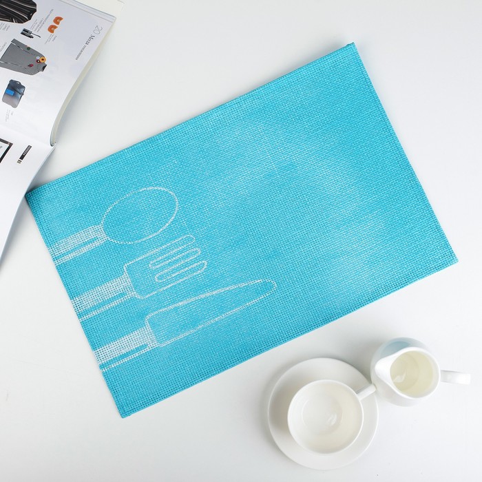 Салфетка кухонная "Столовые приборы" 45х30 см, цвет голубой