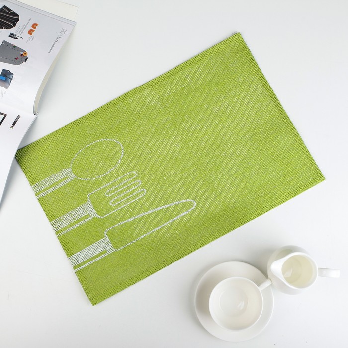 Салфетка кухонная "Столовые приборы" 45х30 см, цвет зеленый