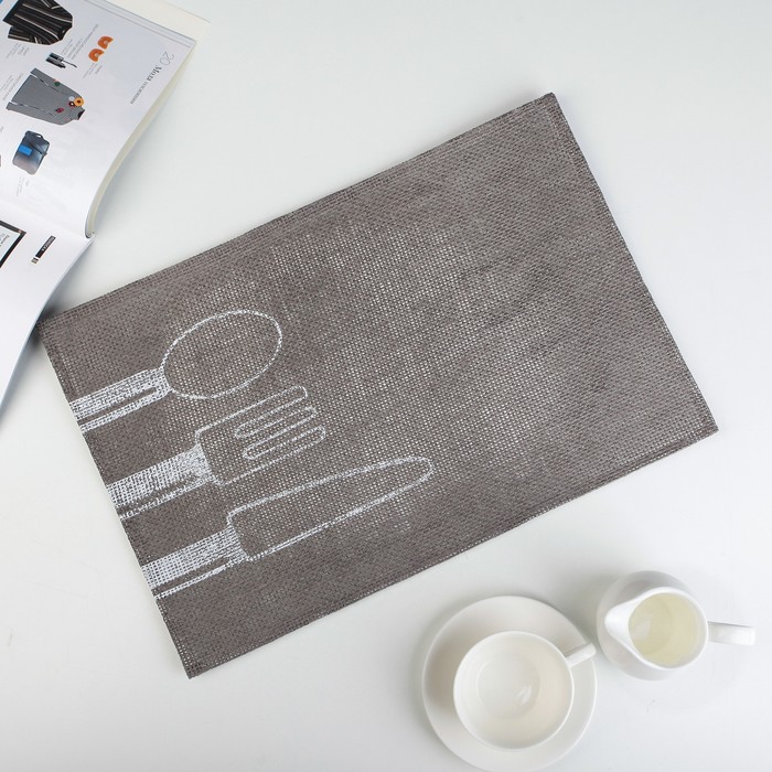 Салфетка кухонная "Столовые приборы" 45х30 см, цвет серый